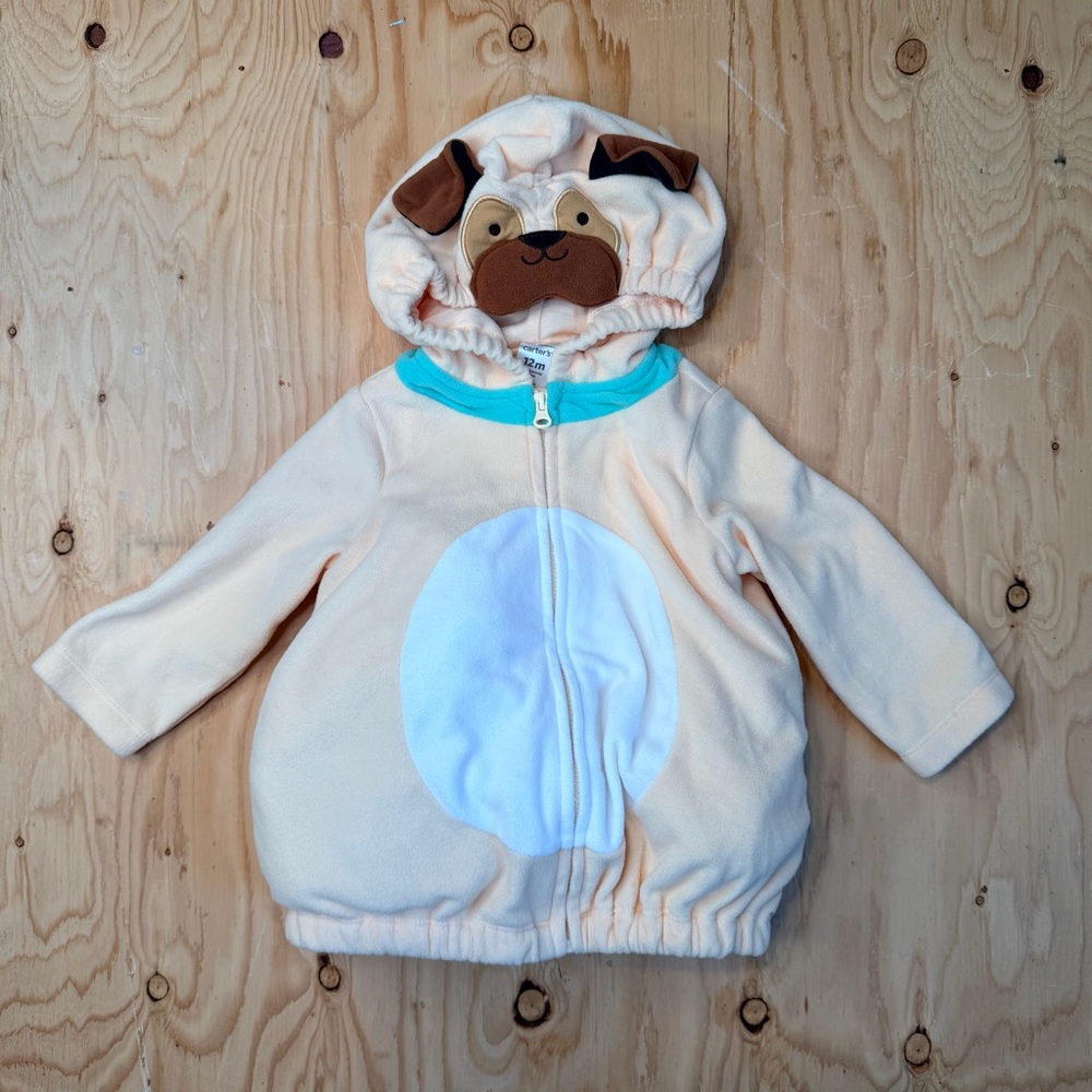 Carters Puppy Dog Pug Costume Baby 12M Hooded Fleece Halloween Outfit
